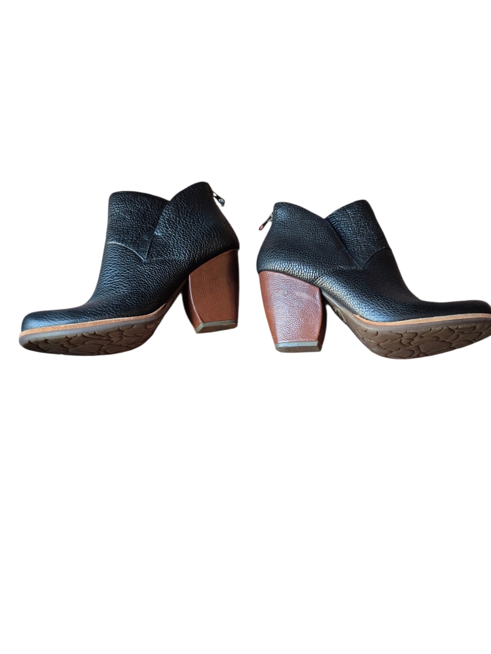 Kork-Ease Black and Brown Leather Block Heel Ankle Boots 7.5